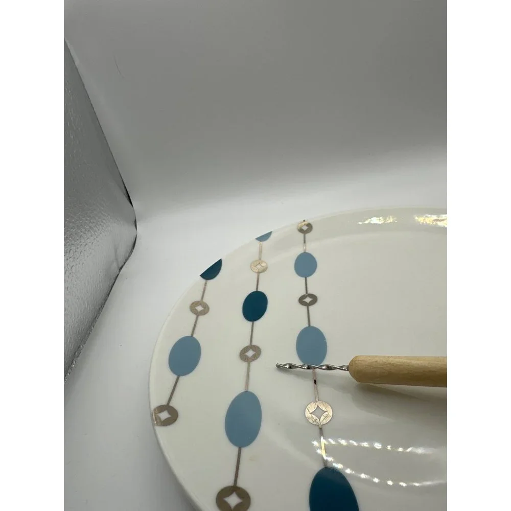 Set of 6 Pier 1 Porcelain Blue Beaded Garland 7.75 inch Plates FLAW